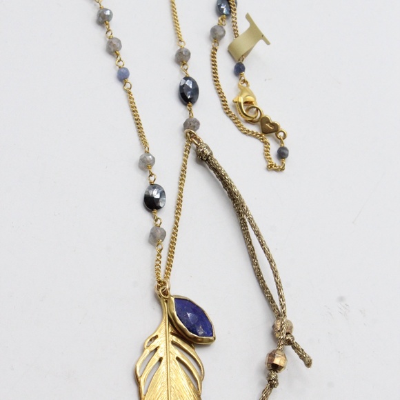 Chan Luu Gold and Blue Feather Necklace - Picture 4 of 5
